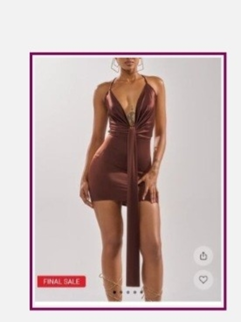 AKIRA Brown Plunge Halter Mini Dress with Front Drape